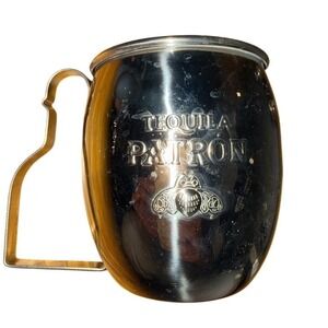 PATRÓN Tequila Moscow Mule Mug Cup Bee Logo Silver Tone Handle 5 in stainless